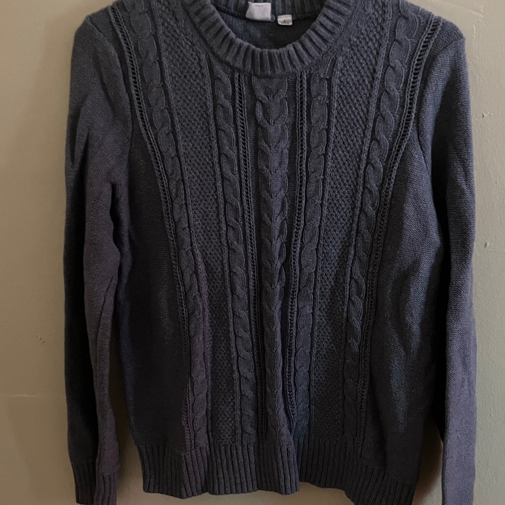 GAP Men's Dark Gray Cable Knit Crewneck Sweater